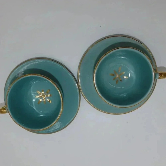 Tea cup and saucer Set of two Turquoise Gold - Picture 2 of 5